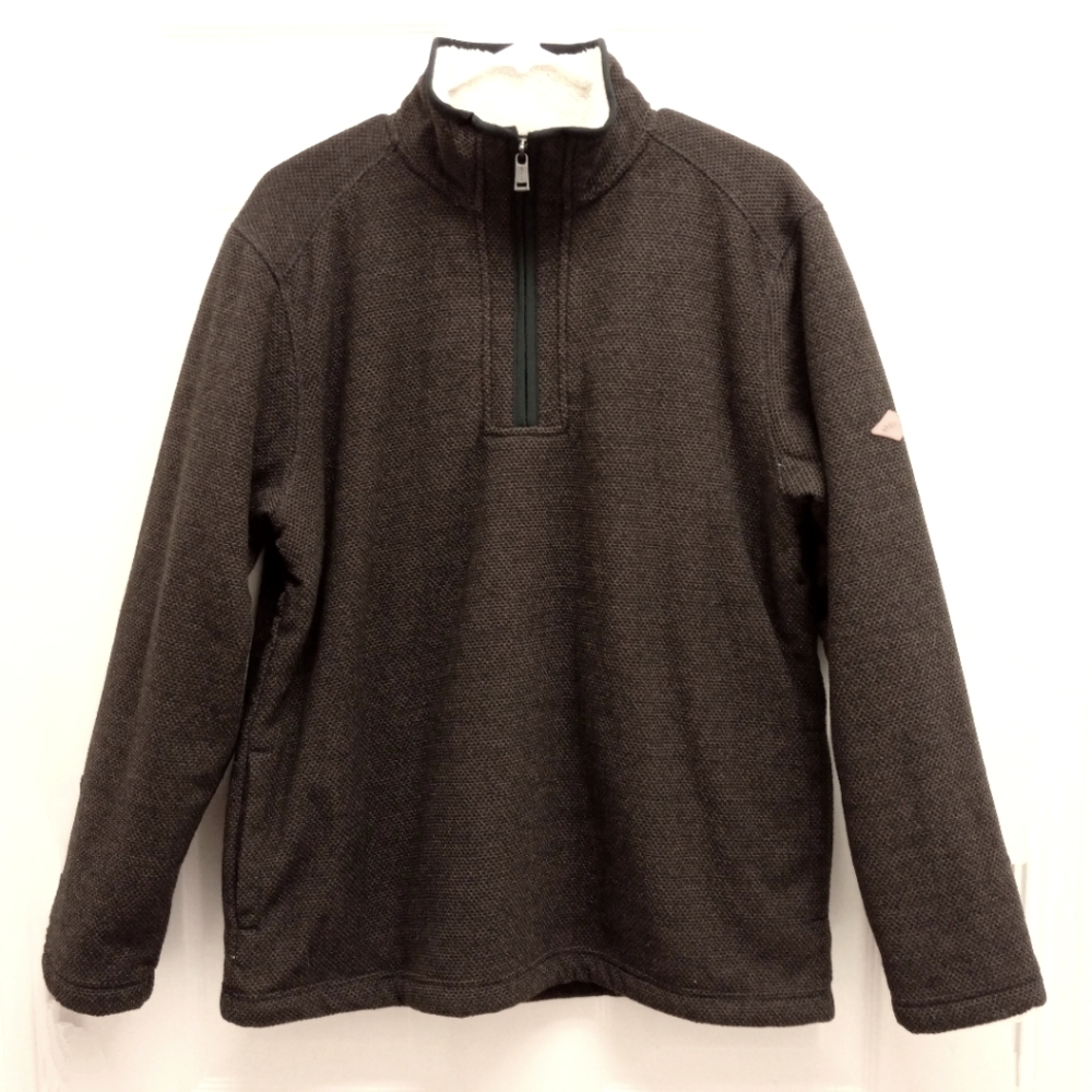 Orvis Fleece Lined Sweater Pullover Medium Brown 1/4 Zip Layering Outdoors Warm